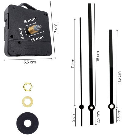 Minimalist black wall clock hands made of aluminum with a straight line.