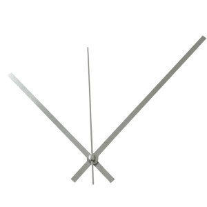 Minimalist aluminum clock hands in silver color.
