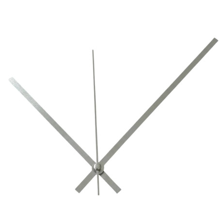 Minimalist aluminum clock hands in silver color.