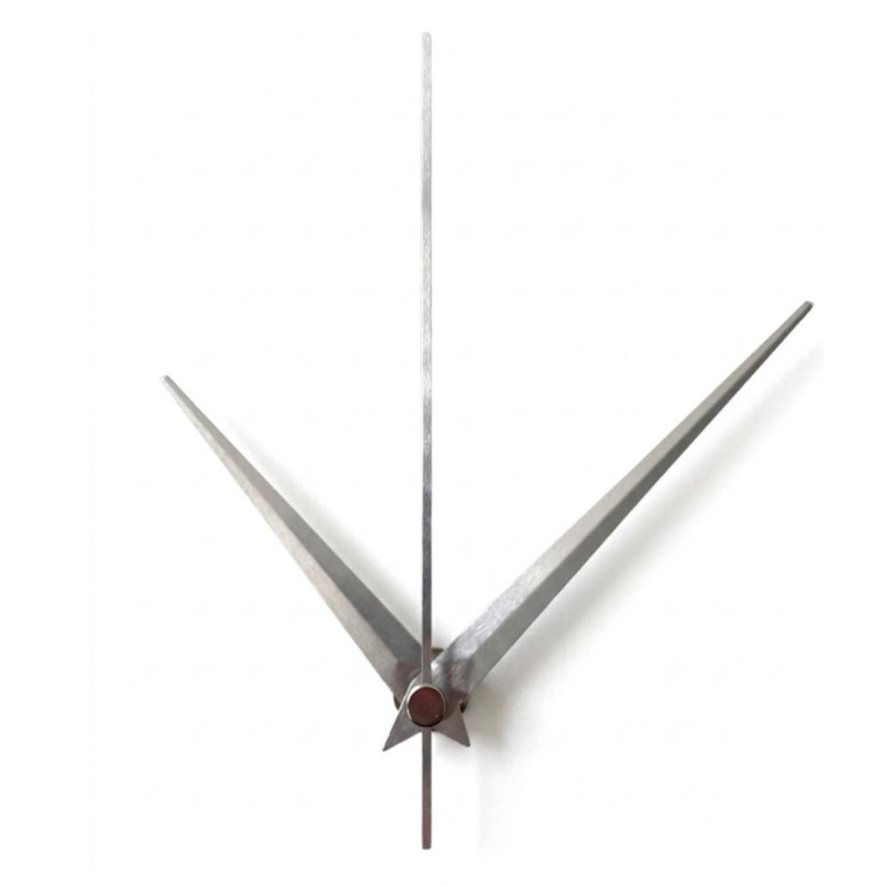 Silver pointed aluminum clock hands with a clean modern design suitable for DIY projects.