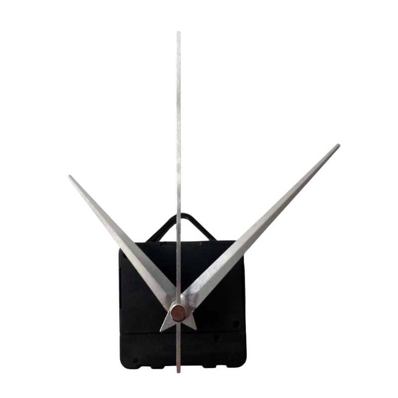 Designer aluminum hands in silver color with a pointed shape for DIY clock making.
