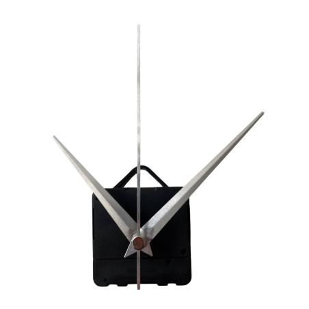 Designer aluminum hands in silver color with a pointed shape for DIY clock making.