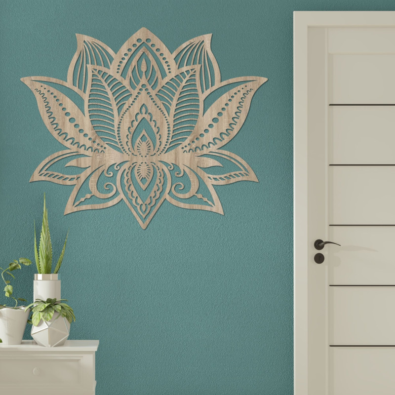 The wooden lotus flower decoration combines aesthetic elegance with spiritual depth.