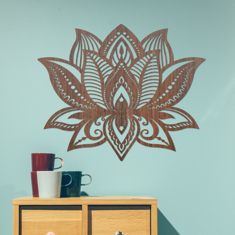 The wooden lotus flower decoration combines aesthetic elegance with spiritual depth.