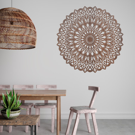 The wooden wall painting of the flower of life is a symbol that represents harmony, unity, and the interconnectedness of everyth