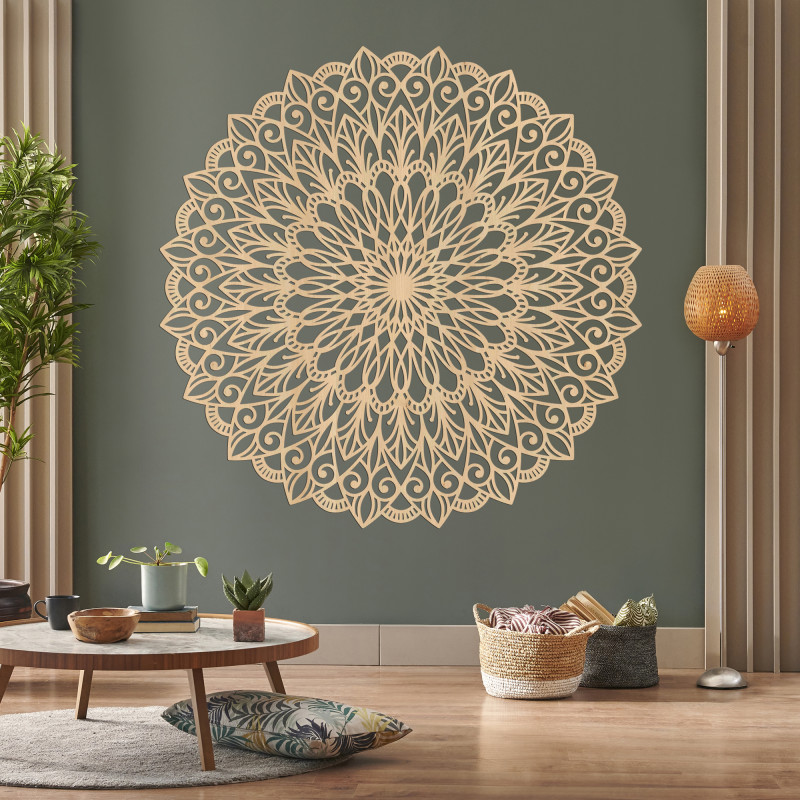 The wooden wall painting of the flower of life is a symbol that represents harmony, unity, and the interconnectedness of everyth
