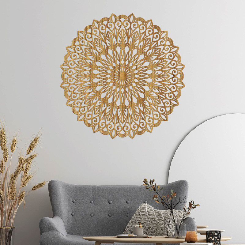 The wooden wall painting of the flower of life is a symbol that represents harmony, unity, and the interconnectedness of everyth