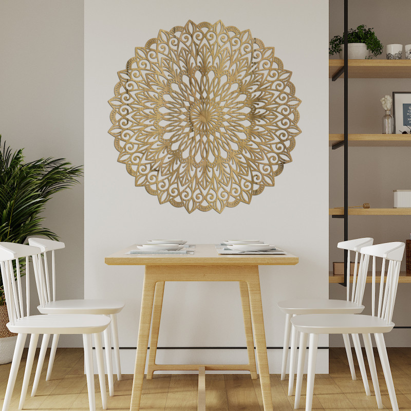 The wooden wall painting of the flower of life is a symbol that represents harmony, unity, and the interconnectedness of everyth