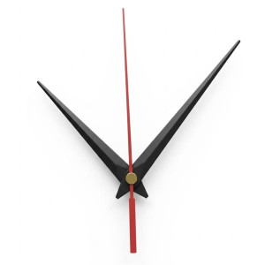 Black pointed aluminum clock hands with red seconds hand...