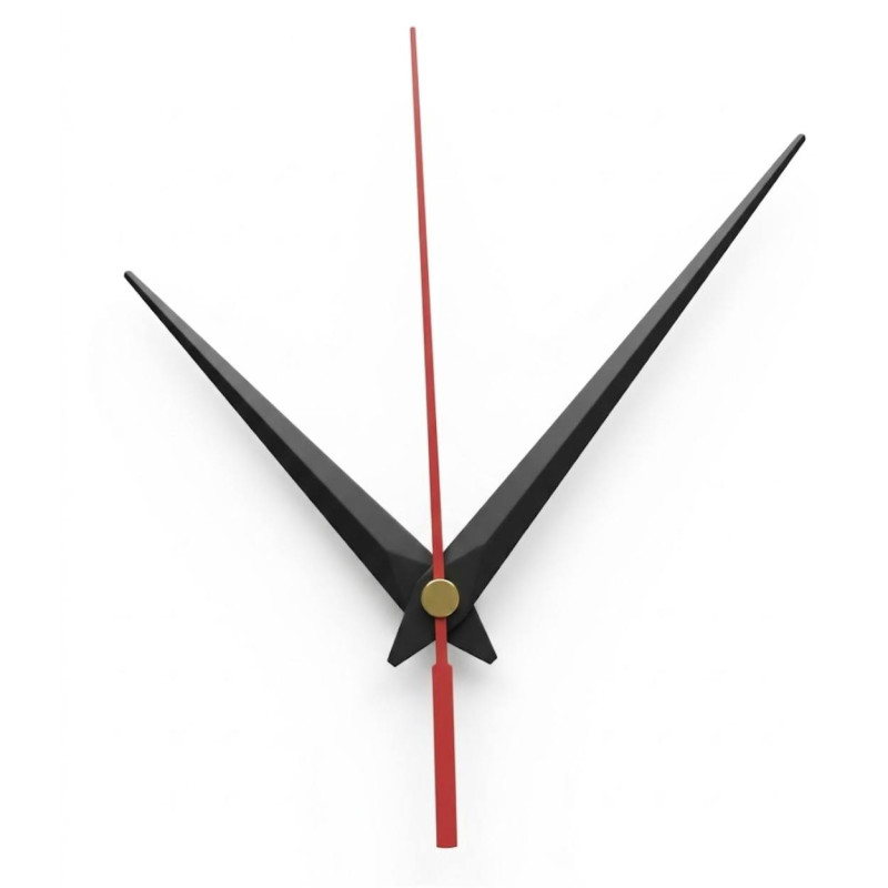 Black pointed aluminum clock hands with red...