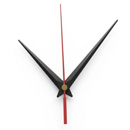 Black pointed aluminum clock hands with red seconds hand 11 / 8.5 cm