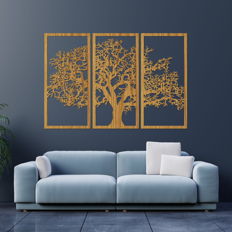 Wooden Wall Art Tree of Life Set of 3 Panels