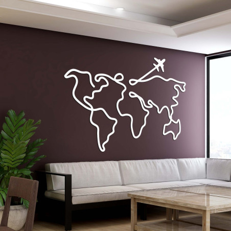 world maps connected in one elegant stroke create the impression of a continuous journey.