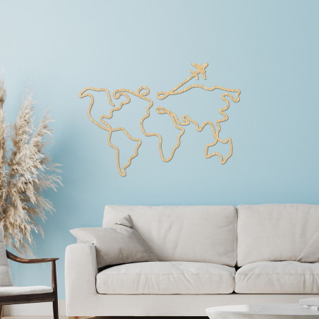 Wooden wall map of the world with details and a travel motif