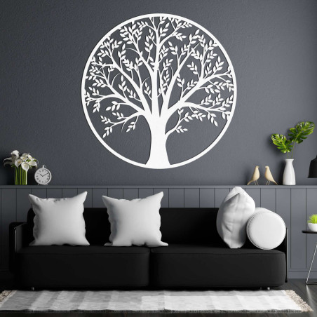 Stylish wooden tree of life in a circular design. A natural decoration that will add warmth and unique character to the space.