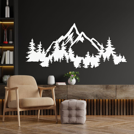Wooden wall decoration with a mountain and forest panorama motif