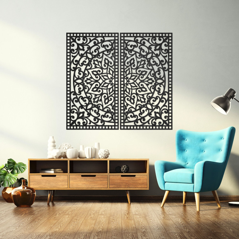 Mandala Ornament Wall Set – Decorative Wooden Picture, 2 Parts