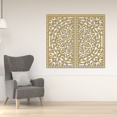 Wooden 3D Mandala on the wall – Carved diptych in boho style