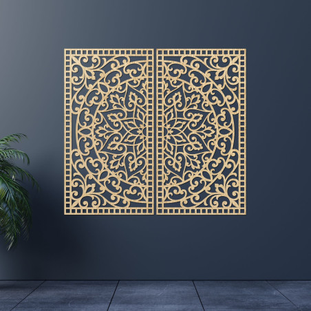 Wooden 3D Mandala on the wall – Carved diptych in boho style