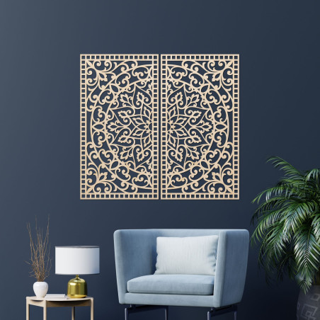 Wooden 3D Mandala on the wall – Carved diptych in boho style