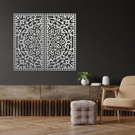 Wooden 3D Mandala on the wall – Carved diptych in boho style