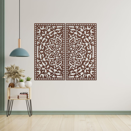 Wooden 3D Mandala on the wall – Carved diptych in boho style