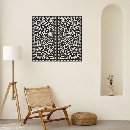 Symmetrical wall set of two paintings with an ornamental oriental mandala motif