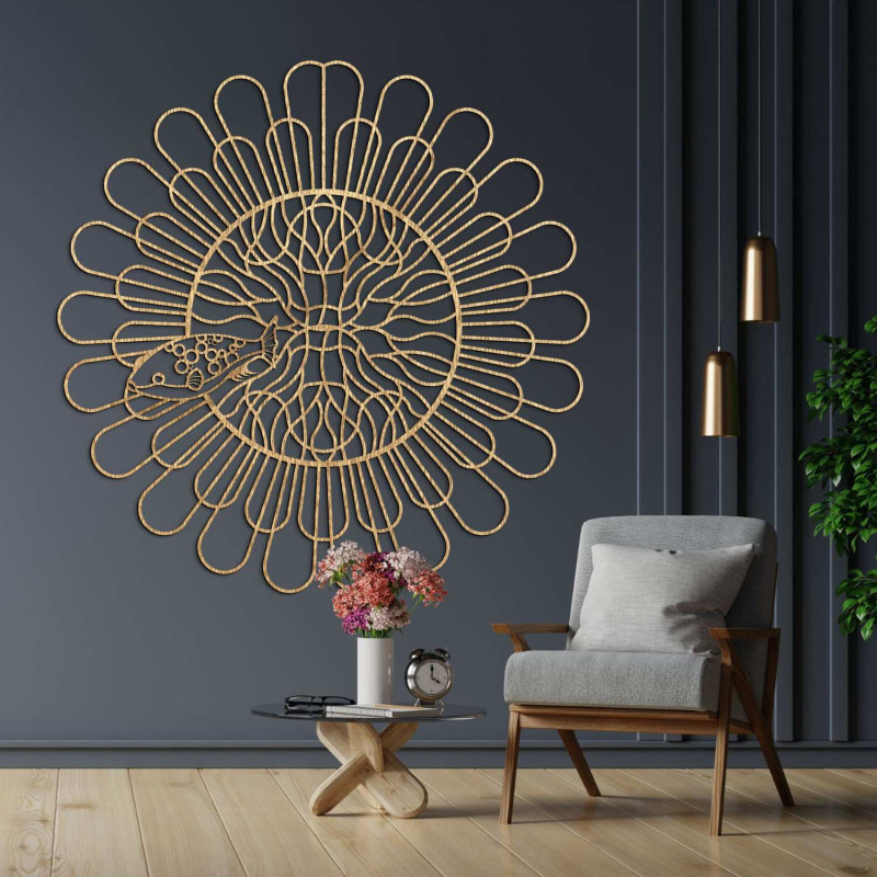 Designer wooden silhouette of a mandala with a marine theme on the wall