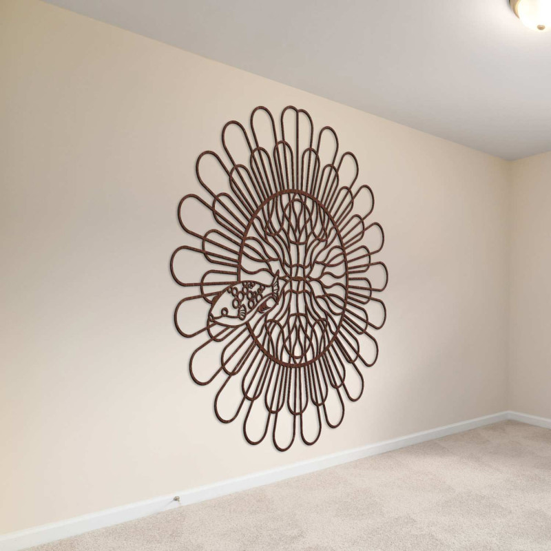 Detailed laser cut mandala with fish as a modern 3D decoration
