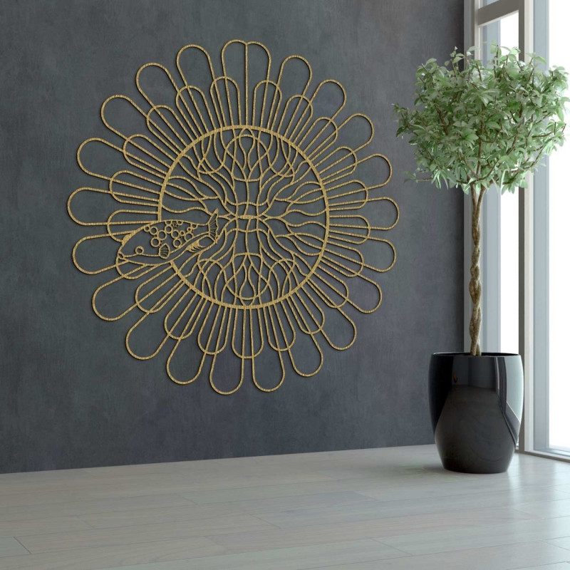 Circular wall mandala fish in a minimalist black design