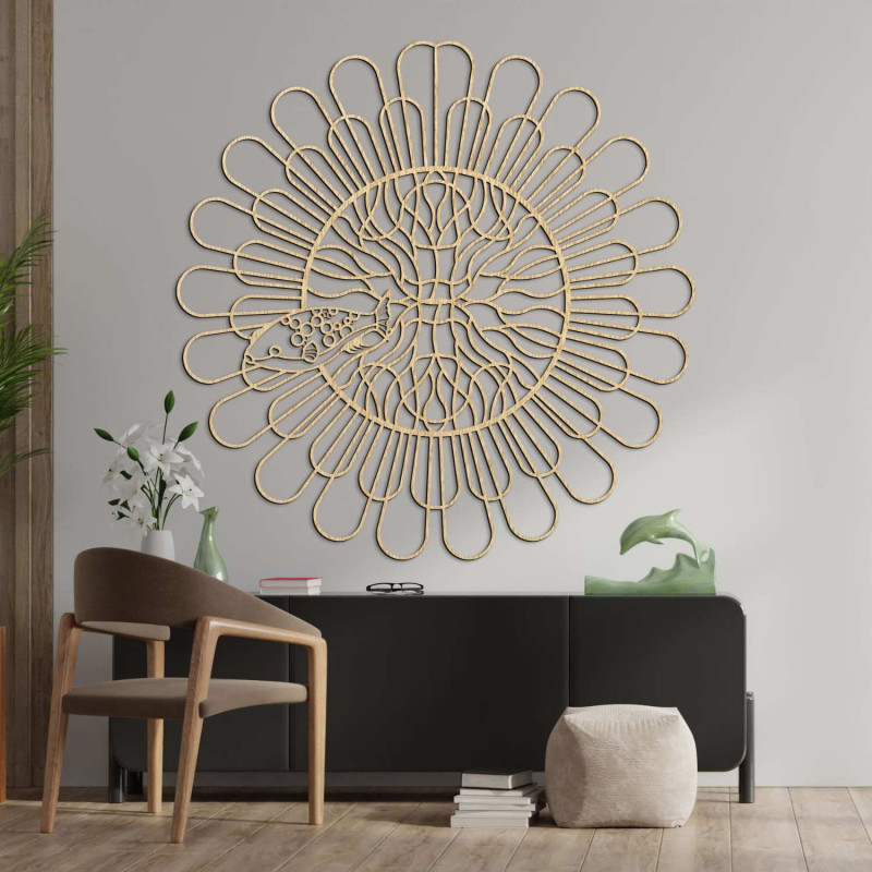Circular wall mandala fish in a minimalist black design