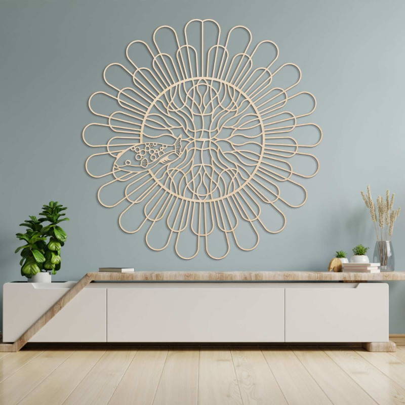 Circular wall mandala fish in a minimalist black design