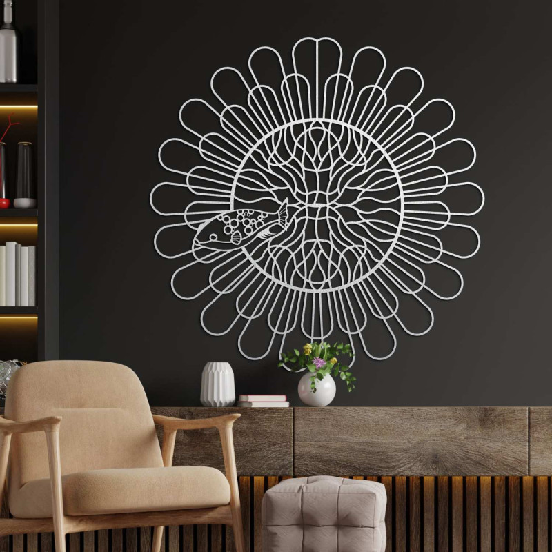 Designer wooden silhouette of a mandala with a marine theme on the wall