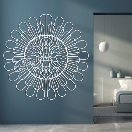 Detailed laser cut mandala with fish as a modern 3D decoration