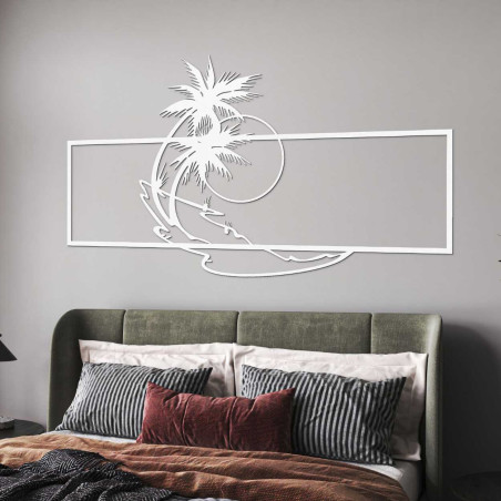 Decorative wooden picture with a beach and palm tree motif for a modern interior