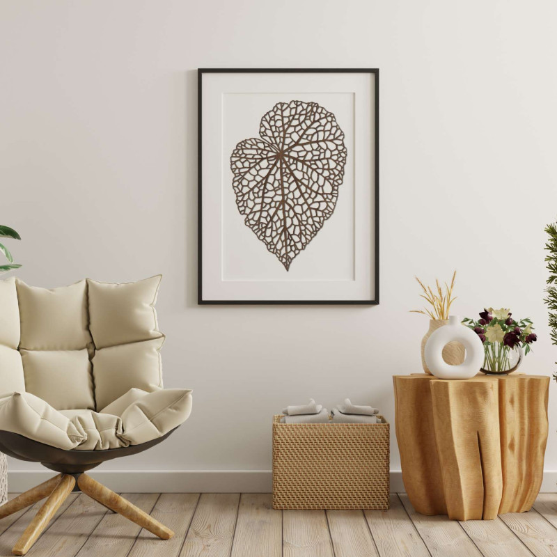 Modern wood painting with a delicate leaf structure