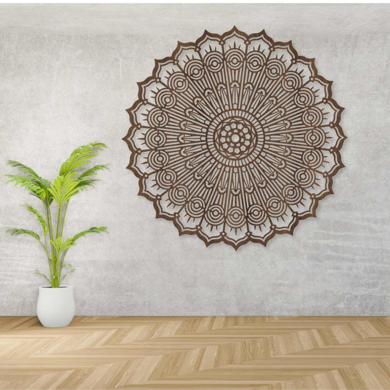 Luxurious 3D Mandala made of wood, laser cut. Modern wall ornament in boho style for the interior.