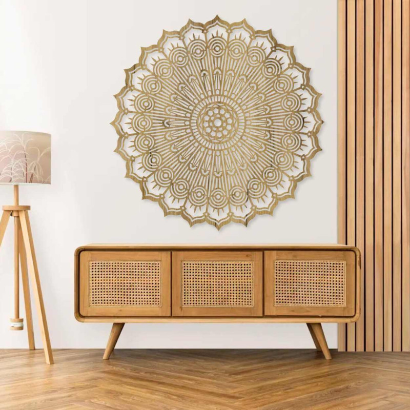 Luxurious 3D Mandala made of wood, laser cut. Modern wall ornament in boho style for the interior.