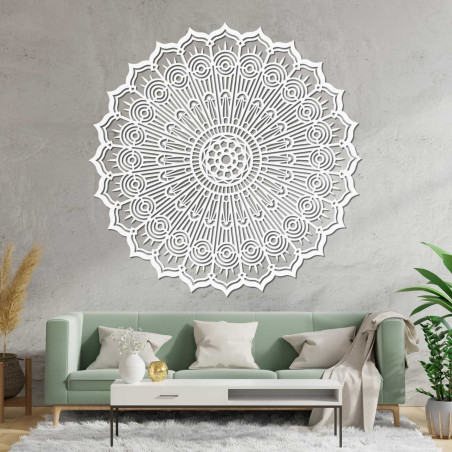 Modern 3D wooden mandala for the wall with a precise cutout. Stylish decoration for the living room for a cozy and visually bala