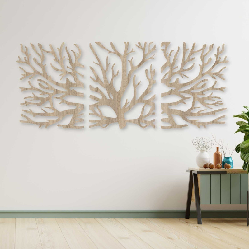 Three-piece tree painting - modern living room decoration with an elegant design.