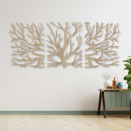 Three-piece tree painting - modern living room decoration with an elegant design.