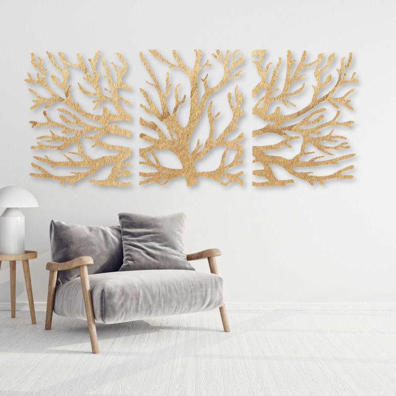 Three-piece tree painting - modern living room decoration with an elegant design.