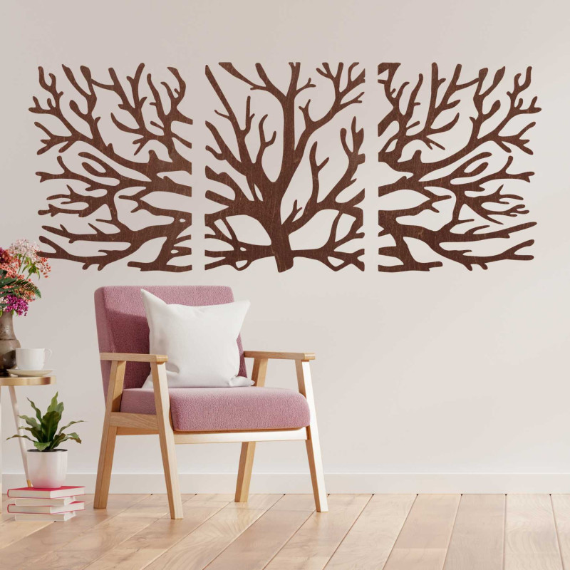 A modern three-part tree wall painting that will liven up any interior with style.