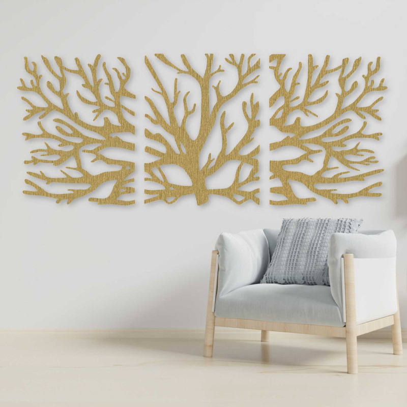 A modern three-part tree wall painting that will liven up any interior with style.