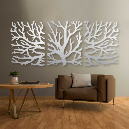 Three-piece tree wall decoration - a combination of modern and natural design.