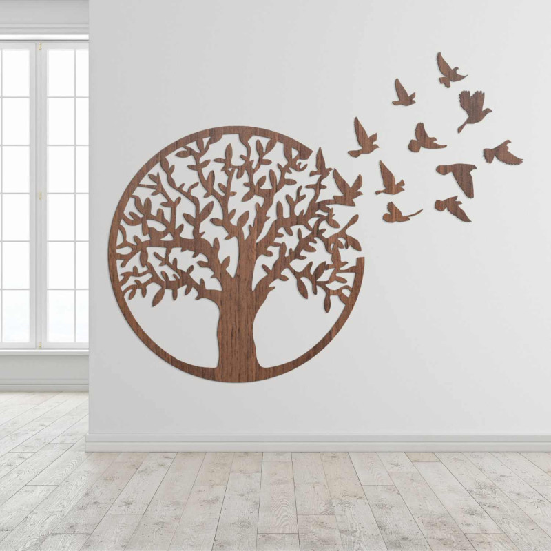 Wooden carved painting Tree of Life with a nature motif in the living room