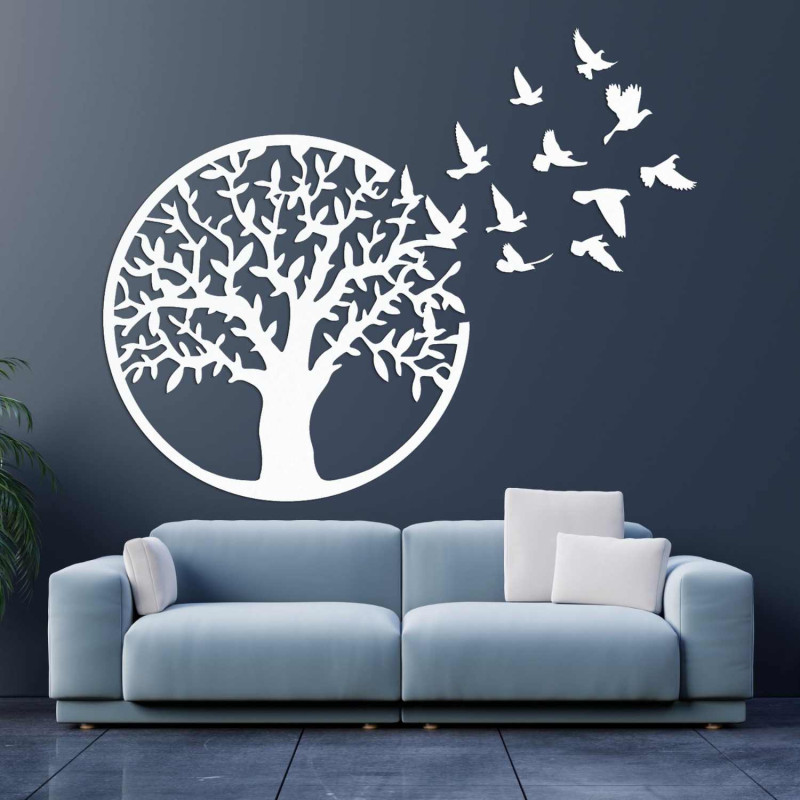 Wooden carved painting Tree of Life with a nature motif in the living room