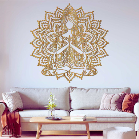 Mandala with a yoga woman made of wood - a harmonious decoration for a modern home.