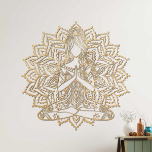 Wooden 3D mandala yoga woman on the wall - design decoration for the living room for a modern and harmonious interior. 2