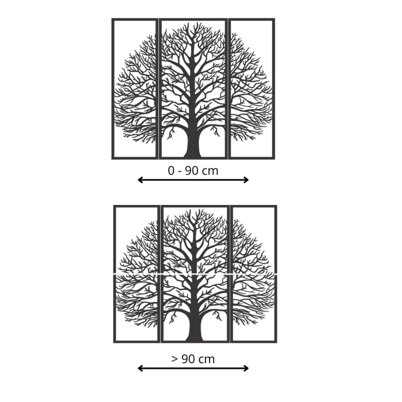 Wooden black tree silhouette as a three-piece interior decoration